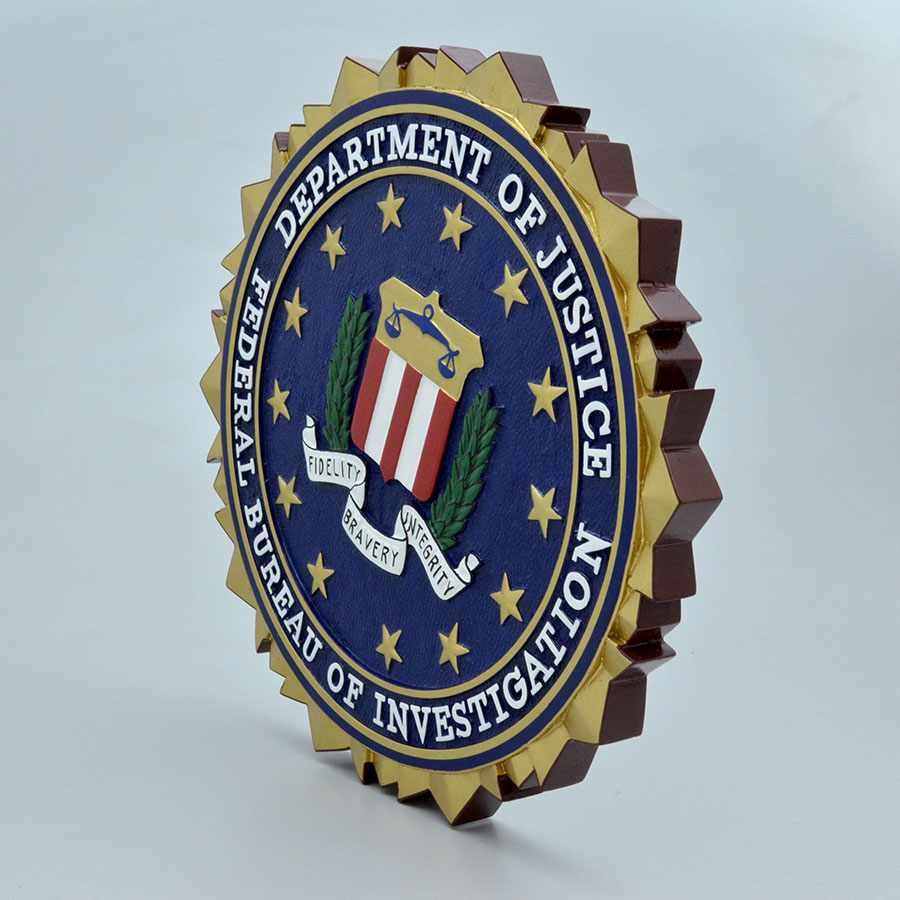 Department of Justice Federal Bureau of Investigation Wooden Wall Plaque